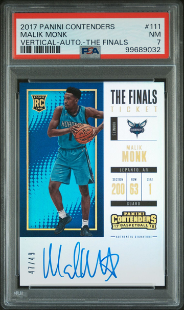 2017 Panini Contenders Malik Monk Vertical Autograph The Finals #/49 #111 PSA 7