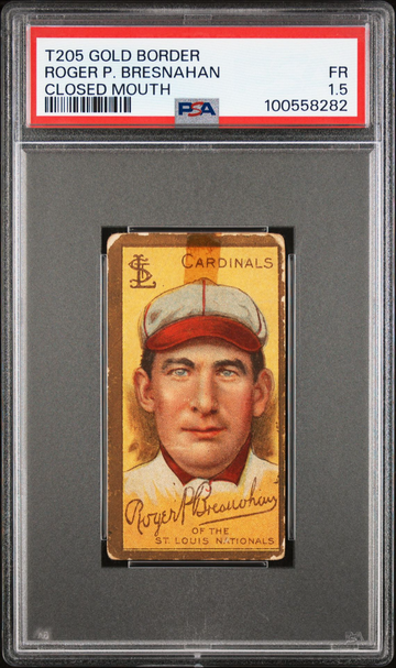 1911 Piedmont Gold Border T205 Roger P. Bresnahan Closed Mouth 100558282 Tobacco Baseball PSA 1.5 FR
