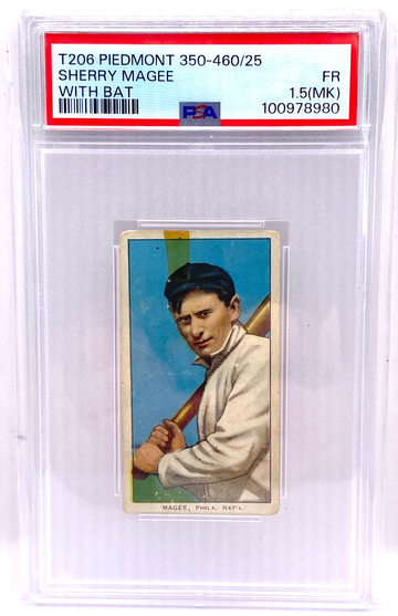 1909-11 T206 Tobacco Sherry Magee With Bat Piedmont 350-460/25 PSA 1.5 FR (MK)