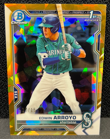 2021 Bowman Chrome Draft Sapphire Edwin Arroyo Gold Refractor /15