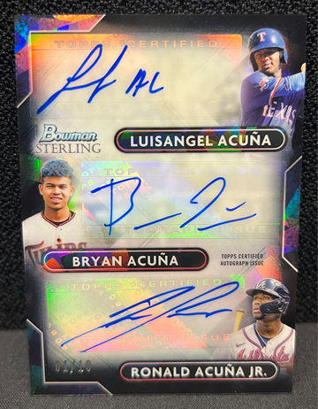2022 Bowman Sterling Luisangel Acuna, Bryan Acuna, and Ronald Acuna Jr. Triple Black Atomic Refractor Auto /10