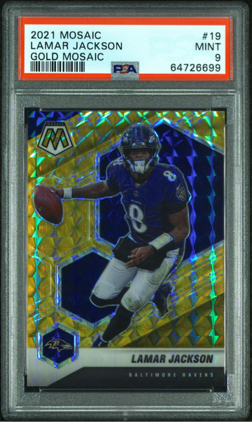2021 Mosaic Lamar Jackson #19 Gold Mosaic /10 PSA 9