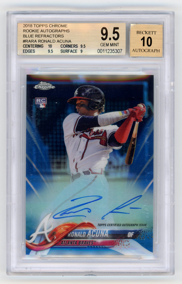 Ronald Acuna Jr. 2018 Topps Chrome BLUE Refractor Auto 144/150 BGS 9.5/10 RC ROOKIE