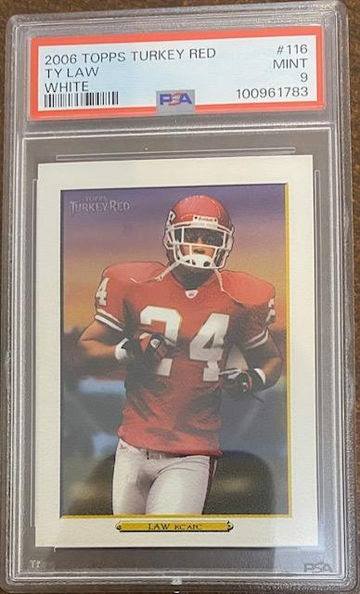 2006 PSA9 Ty Law Topps Turkey Red White Pop. 1