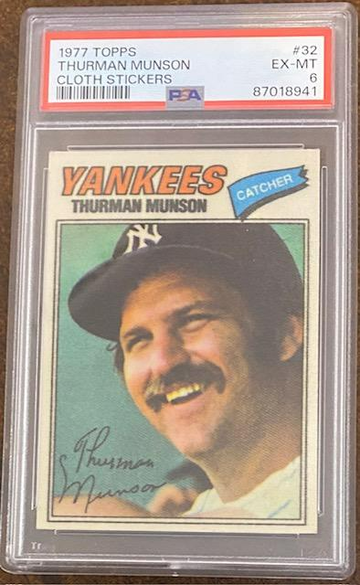 PSA6 Thurman Munson 1977 Cloth Sticker 