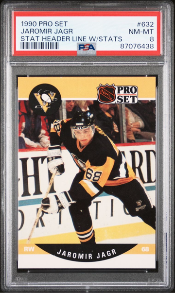 RARE VARIATION 1990 Pro Set Jaromir Jagr Stat Header Line with Stats Rookie PSA 8