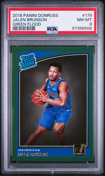 POP 3. Only one higher. 2018 Donruss Green Flood #179 Jalen Brunson PSA rookie