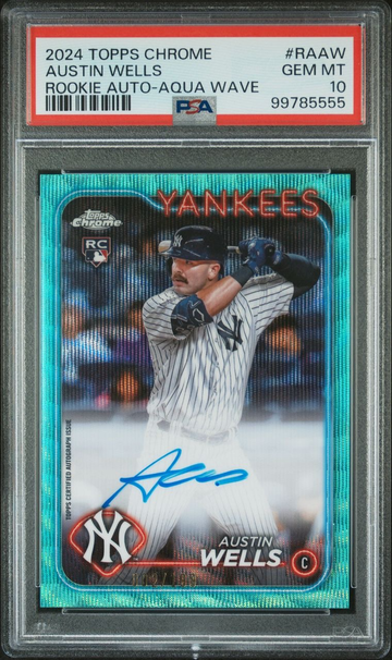 2024 Topps Chrome /199 Rookie AUTO Aqua Wave Refractor Austin Wells PSA 10