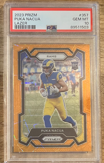 Puka Nacua 2023 Prizm Orange Lazer PSA 10