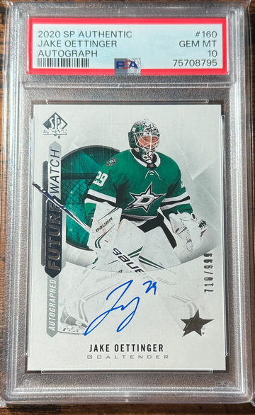 2020 SP Authentic Jake Oettinger RC Rookie Future Watch AUTO #/999 PSA 10