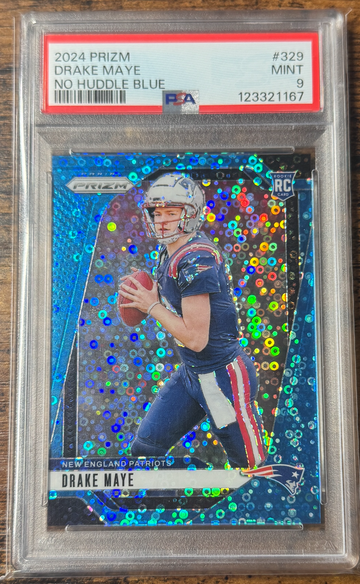 2024 Prizm Drake Maye No Huddle Blue PSA 9