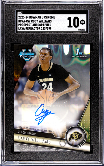 2023-24 Bowman University Chrome - Chrome Prospect Autographs Lava Refractor #BCPA-CW Cody Williams 133/199 SGC 10