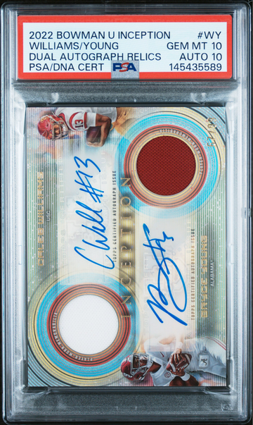 2022 Bowman U Inception Caleb Williams Bryce Young Dual Auto Relic /99 PSA 10 GEM MT AUTO 10 Bears Panthers RC