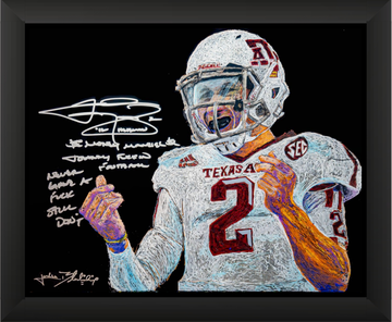 Johnny Manziel ORIGINAL 16x20 Oil Painting Signed Framed with 4 Inscriptions "Never Gave AF.." JSA 1/1 by Artist BLANKSY