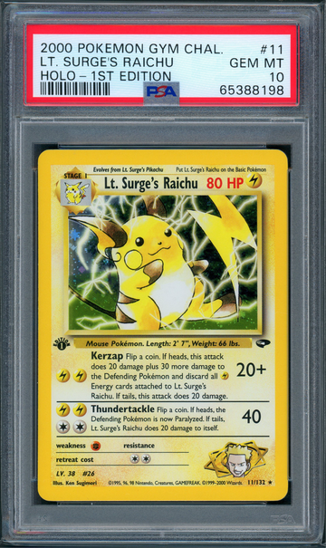 #11 LT. SURGE'S RAICHU | 2000 POKEMON GYM CHALLENGE HOLO-1ST EDITION PSA 10