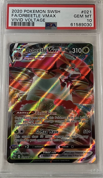 PSA 10 2020 Pokemon SWSH FA/ Orbeetle Vmax Vivid Voltage #021