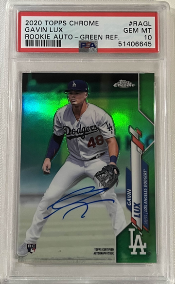 2020 Topps Chrome Gavin Lux Dodgers Rookie RC Green Refractor Auto /99 PSA 10