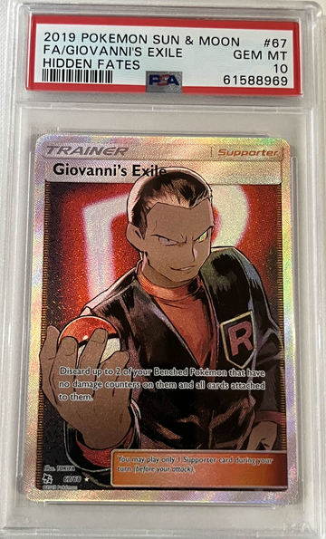 2019 Pokemon Sun & Moon Hidden Fates Full Art Giovanni's Exile #67 PSA 10 GEM
