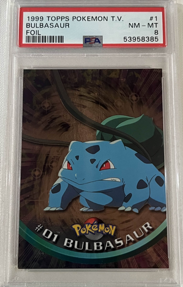 1999 Topps Pokemon Foil Bulbasaur card 1 Black logo 3rd print graded Psa 8