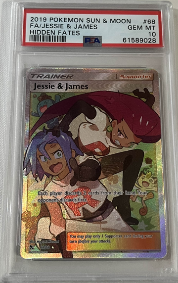 2019 POKEMON SUN & MOON HIDDEN FATES #68 FULL ART/JESSIE & JAMES PSA 10