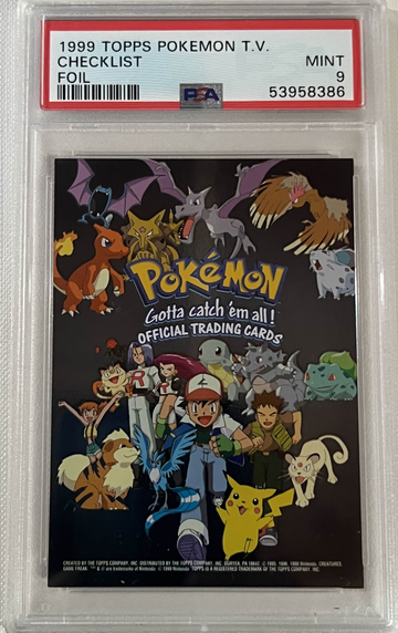 PSA Mint 9 1999 Topps Pokémon T.V. Animation Foil Checklist