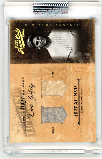 2004 PLAYOFF PRIME CUTS LOU GEHRIG  GAME USED JERSEY AND PANTS CARD NUMBERED 07/25
