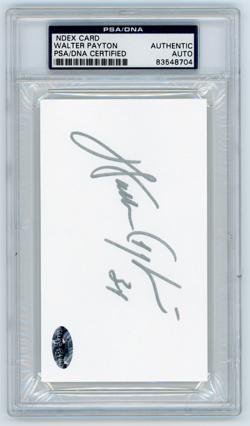 INDEX CARD SIGNED BY WALTER PAYTON AND AUTHENTICATED BY PSA/DNA