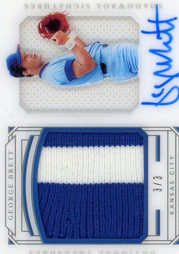 2019 NATIONAL TREASURES GEORGE BRETT AUTO W/ GAME USED JERSEY PIECE 3/3