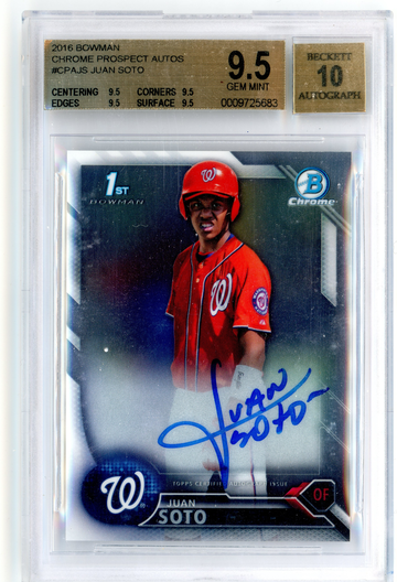 2016 BOWMAN CHROME PROSPECTS AUTOS JUAN SOTO AUTO BGS 9.5 WITH A 10 AUTO