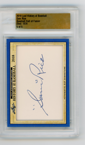 2018 LEAF HISTORY OF BASEBALL SAM RICE CUT AUTO 5/5
