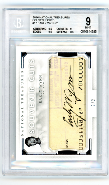 2016 NATIONAL TREASURES SOUVENIR CUTS EARLY WYNN CUT AUTO 2/2 BGS 9 WITH A AUTO GRADE OF 9