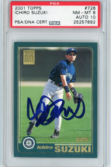 2001 TOPPS ICHIRO SUZUKI SIGNED CARS PSA 8 AUTO 10