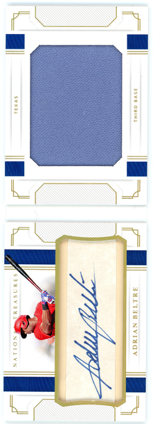 2019 NATIONAL TREASURES ADRIAN BELTRE BOOKLET AUTO JUMBO GAME USED JERSEY 09/30