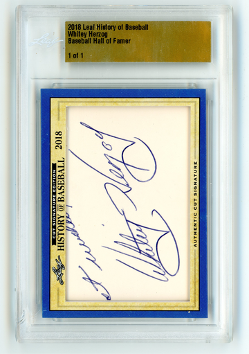 2018 LEAF HISTORY OF BASEBALL WHITEY HERZOG CUT AUTO 1/1
