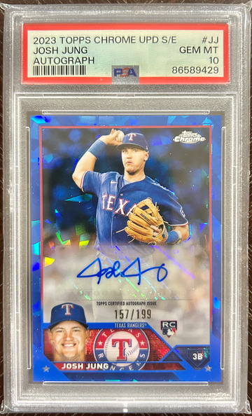 2023 Josh Jung Topps Chrome Update Sapphire Rookie RC Auto /199 Rangers PSA 10