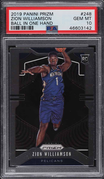 2019 PANINI PRIZM BALL IN ONE HAND ZION WILLIAMSON ROOKIE RC #248 PSA 10