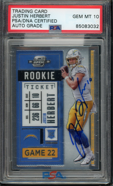 2020 Justin Herbert Rookie Ticket Auto PSA 10