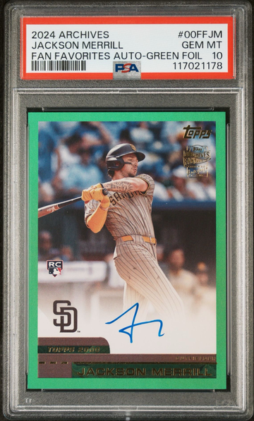 PSA 10 2024 TOPPS ARCHIVES FAN FAVORITES AUTOGRAPHS | GREEN FOILBOARD [#78/99] JACKSON MERRILL 00FFJM