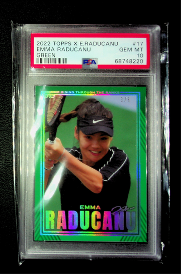 2022 TOPPS x EMMA RADUCANU #17, Green Parallel SSP 3/6, PSA 10 Gem Mint
