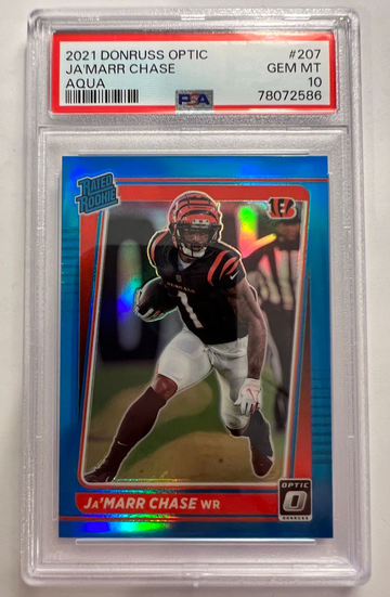 2021 Optic Aqua /299 Jamar Chase PSA 10