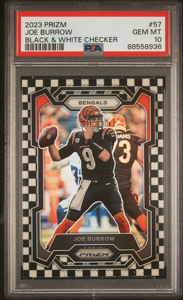 2023 Prizm checker black & white Joe Burrow PSA 10