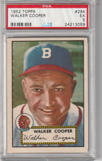 1952 Topps Walker Cooper #294, PSA EX 5