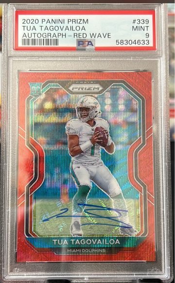 2020 Prizm Dolphins Tua Tagovailoa Red Wave Rookie RC Rookie Auto /149 PSA 9