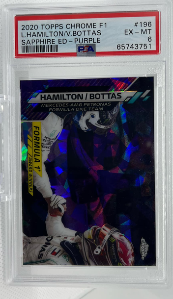 2020 TOPPS CHROME SAPPHIRE F1 #196 LEWIS HAMILTON BOTTAS RC PURPLE /10 PSA 6   SHIPPED FROM CANADA TRACKED UPS