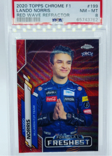 2020 Topps Chrome Formula 1 Red Wave Lando Norris /5 #199 PSA 8   SHIPPED FROM CANADA TRACKED UPS