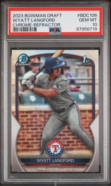 Wyatt Langford 2023 Bowman Chrome Draft 1st Refractor RC BDC-106 PSA 10
