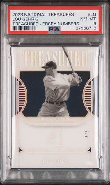 2023 Panini National Treasures Baseball Lou Gehrig Treasured Jersey Numbers #4/4 PSA 8