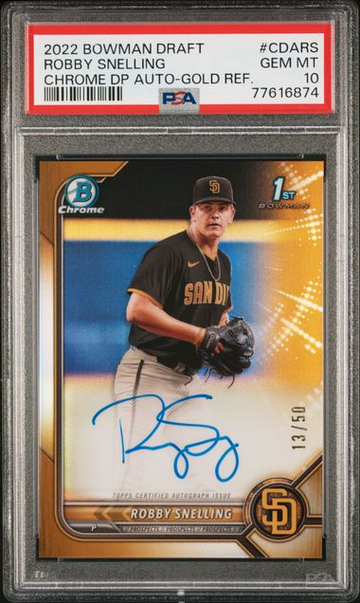 2022 Bowman Draft Robby Snelling True Gold Refractor Auto /50 PSA 10