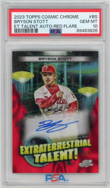 2023 Topps Cosmic Chrome Bryson Stott ET Talent Auto Red Flare /5 PSA 10
