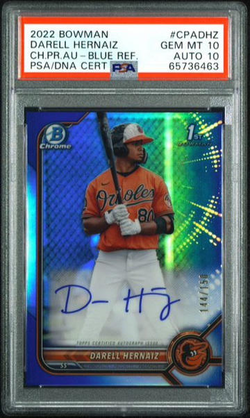 2022 Bowman Chrome Darell Hernaiz Blue Refractor Auto /150 PSA DNA 10 / 10